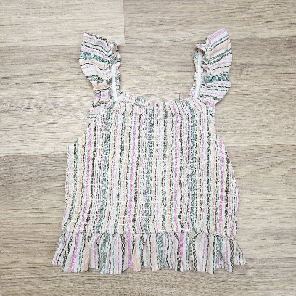 Art Class Girls Green Purple Stripe Top Smocked Ruffle Size Large 10/12